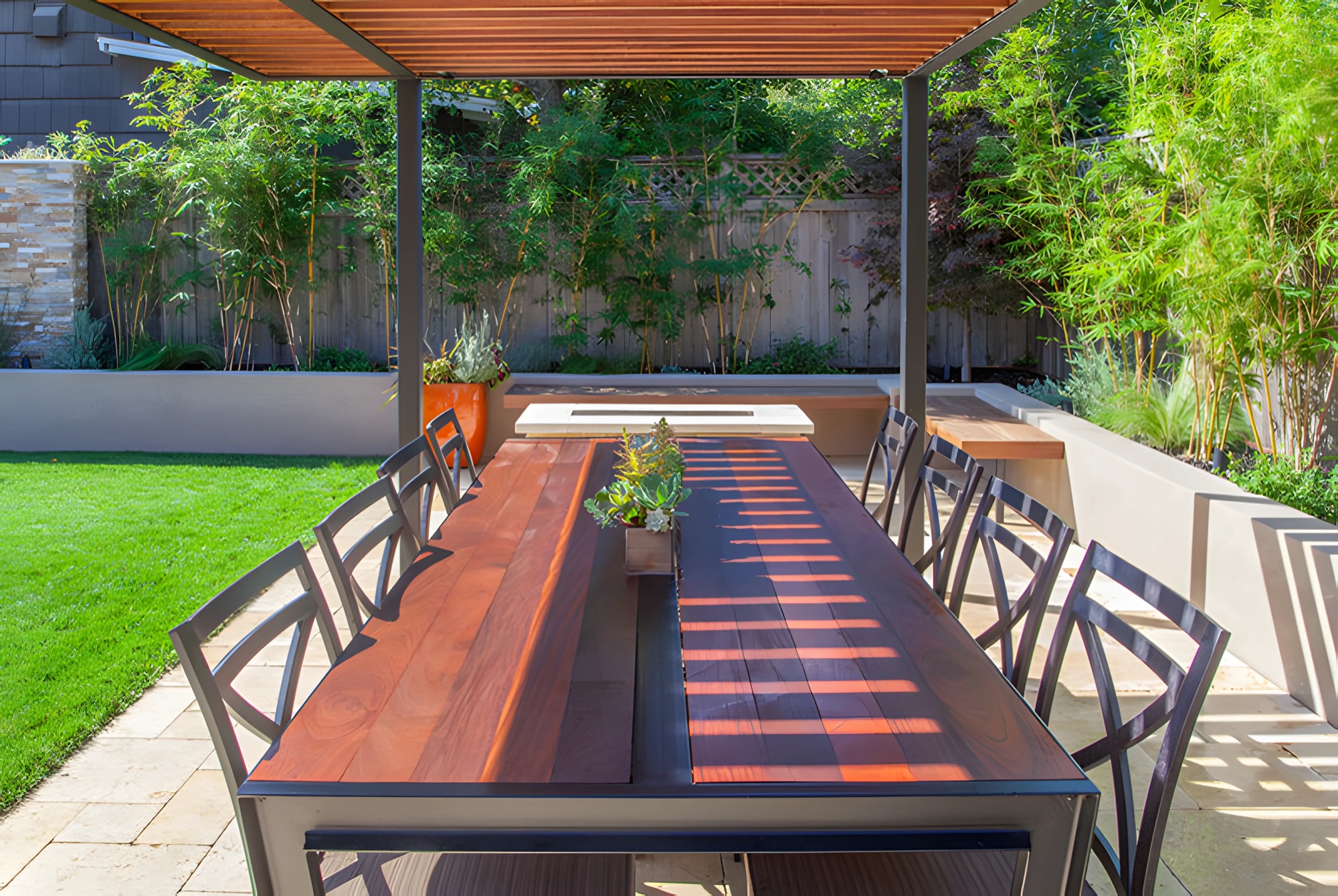Outdoor dining terrace and landscape work by M2